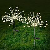 FOOING 2 Pcs Solar Garden Lights Solar Firework Lights, 120 LED Solar Powered String Light 2 Modes Twinkling Solar Lights for Garden, Wedding, Party,Patio(Warm White)