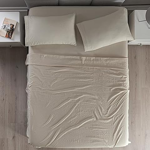 Vianney Washed Viasoft Greige King Size Sheets Set Fade-Resistant and Durable Color Cover