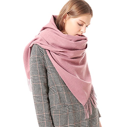 Womens Thick Soft Cashmere Wool Pashmina Shawl Wrap Scarf - OHAYOMI Warm Solid Color Stole(Rubber Pink)