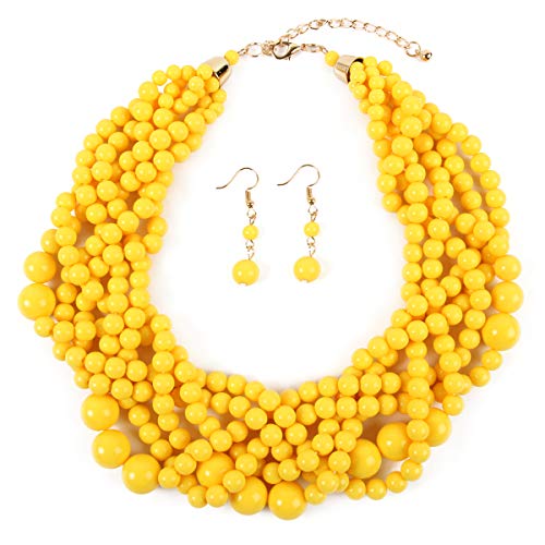 RIAH FASHION Braided Chunky Cluster Bead Bubble Statement Necklace - Multi Strand Twisted Colorful Twisted Bib Collar Acrylic, Sparkly Crystal3