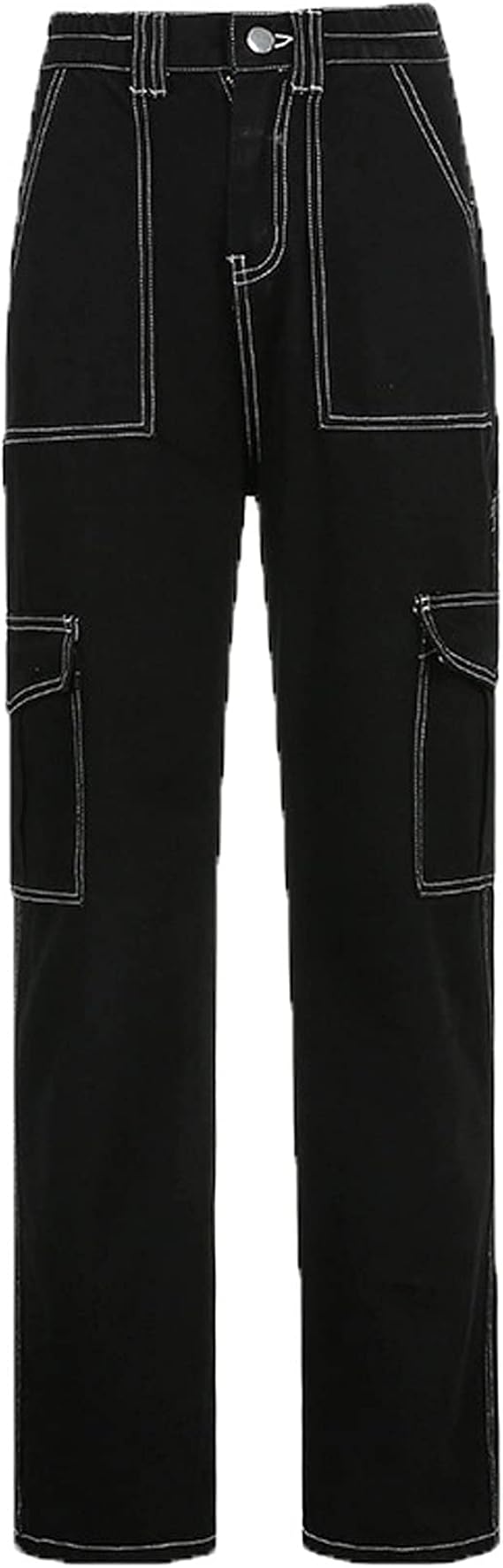 New Women's High Waist Stitching Pocket Straight Leg Pants Casual All