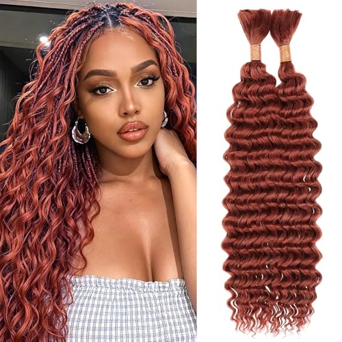 Reddish Brown Braiding Hair Deep Wave Bulk Brown Human Braiding Hair 28 28 Inch 100g Deep Curly Color 33 Boho Human Hair for Braiding Hair Extensions