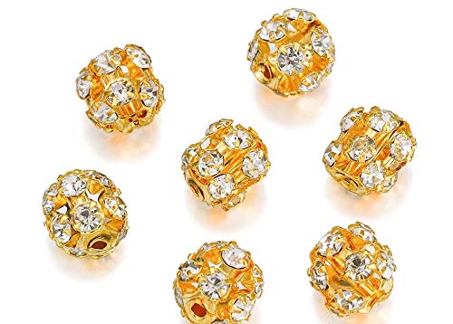 GenericCrafteez Stone Ball Medium Gold Finish Crystal Shine for Jewellery Making (8mm Pack of 20 Pices)