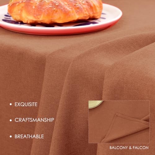 Nappe table rectangulaire aspect lin cannelle 145x300 imperméable - 4