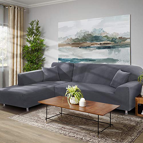 Taococo Sectional Couch Covers 2Pcs L-Shaped Sofa Covers Softness Furniture Slipcovers With 2Pcs Pillowcases L-Type Polyester Fabric Stretch Couch Covers 3 Seater + 3 Seater (Light Gray) #TOP5