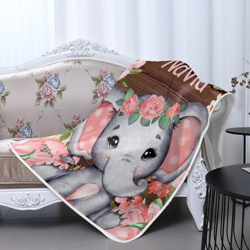 GoTussWO Personalized Gift Pink Roses Rustic Wood Elephant Safe Blanket, Stroller Canopy Replacement,40x50Inch