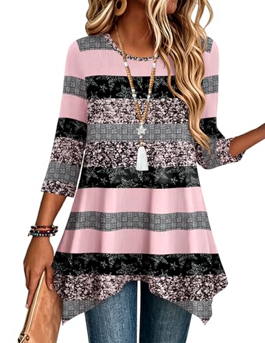 Image of Zeagoo Womens Tops 3 /4 Sleeve Loose Fit Dressy Tunics Plus Size Boho Shirts