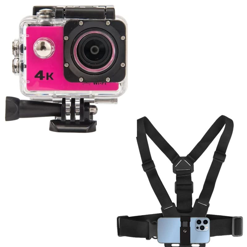 Mabron Pink 4K WiFi 16MP Sports Action Camera 30M Underwater Waterproof Camera with Adjustable View Angle with Adjustable Body Harness Chest Belt Strap with Mobile Clip and Screw Converter-image-12