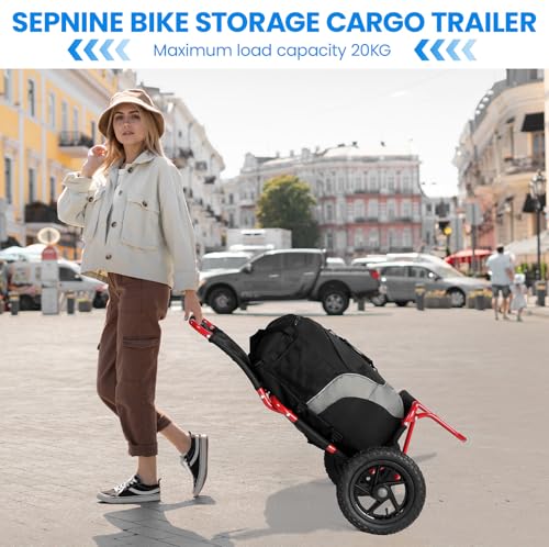 SEPNINE® Lastenanhänger Fahrrad, 2 in 1, Fahrradanhänger, Einkaufstrolley, Handwagen, Legierter Stahlrahmen, leicht faltbar mit 30 cm Luftreifen, 20 kg Ladegewicht