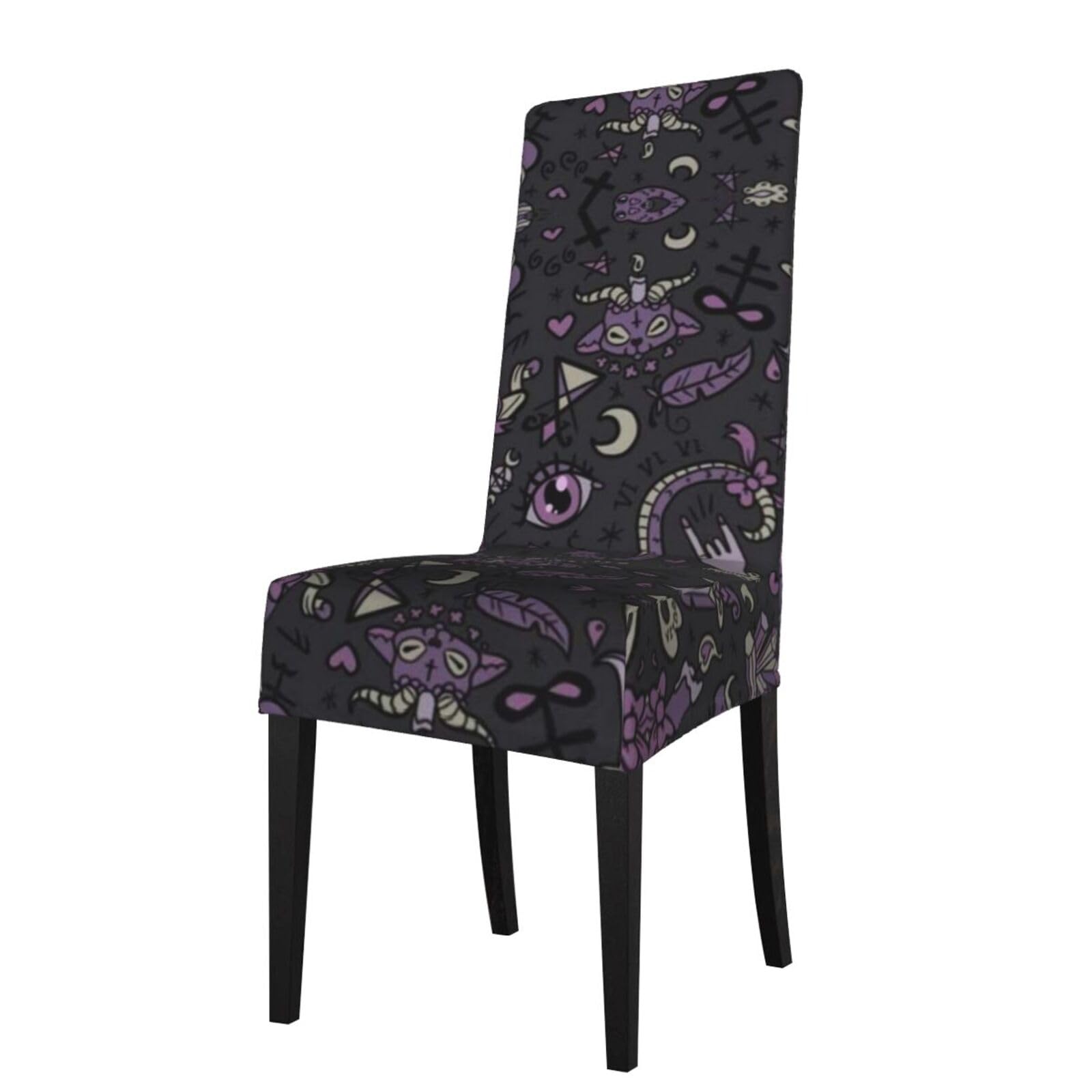 Esasam Purple Black Goth Spooky Printed Dining Chair Protective Cover, Machine Washable, Suitable For Universal Armless Chairs