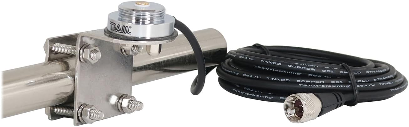 Tram 1249 Stainless Steel NMO Mirror Mount Single Groove with 17 ft. Cable and PL-259