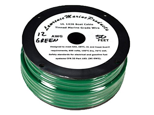 12 AWG Tinned Marine Primary Wire, Green, 50 Feet