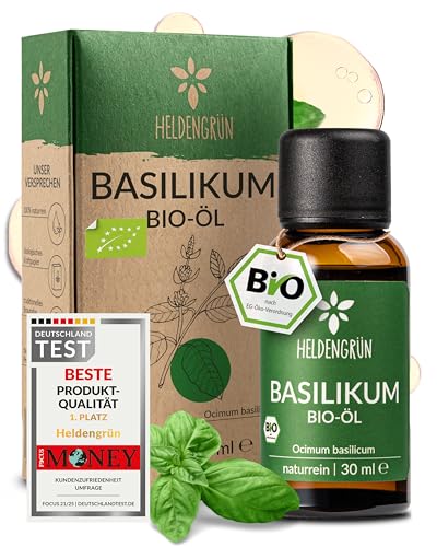 Heldengrün® BIO Basilikumöl [100% NATURREIN] Zertifiziertes Lebensmittel zum Kochen - Basilikum Öl aus Griechenland - Basilikum Bio Aroma, Basil Oil