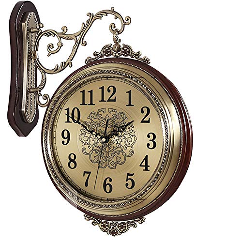WENHSIN 16" European Luxury Classical 360&deg; Wall Clock Antique Design Ultra Mute Quartz Soild Wood Alloy Double Sides Clock for Living Room Clock Art Deco (Red Wooden frame) steampunk buy now online