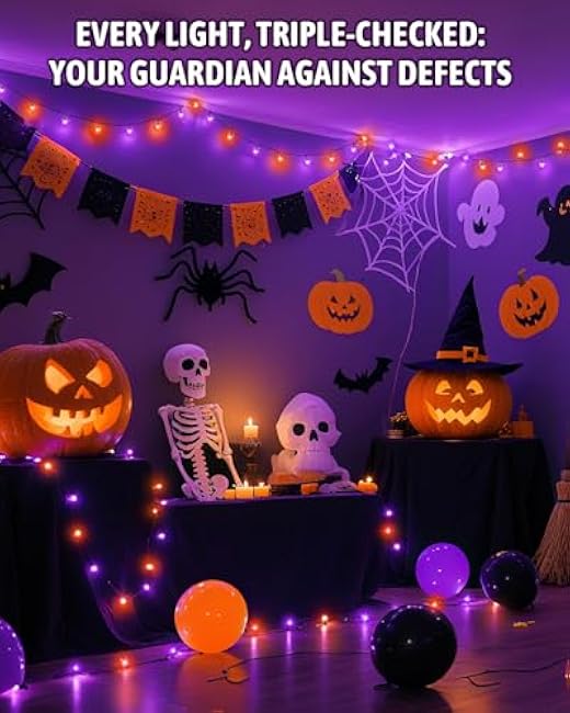 Halloween String Lights Battery Operated, Orange and Purple Fairy Lights with Timer Waterproof 9.8ft 30 LED Halloween Decorations for Outdoor Indoor Patio Party Garden Yard Decor 2 Packs
