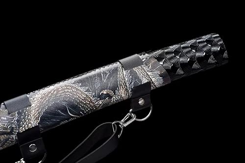 Miniatura 8 de Espada china, espada ancha Loong, arma fría (cuchillas de grabado forjadas, accesorios de aleación, vaina de cuero falso)