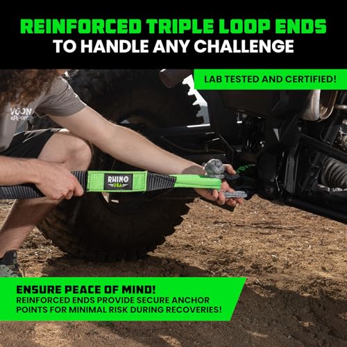 Image of Rhino USA Recovery Tow Strap (2 inch x 20') - 20,024lb Break Strength - Emergency Recovery Strap Tow Rope for UTV, ATV & More - Heavy Duty Towing Strap for Offroad 4x4 Use - Compatible with RZR and Can-Am