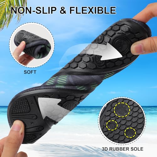 Mens Womens Water Shoes Quick Dry Barefoot Shoes Non-Slip Aqua Socks for Beach Swim Black Green3