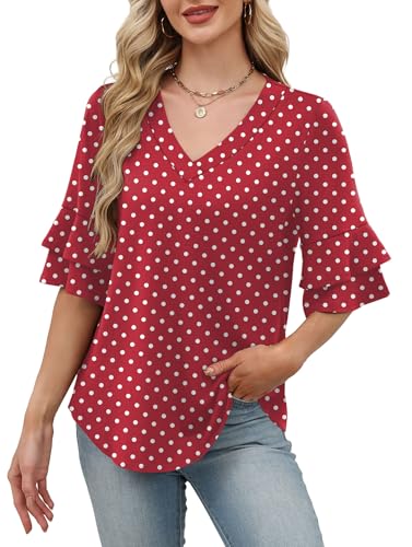 Image of OFEEFAN Spring Tops for Women Boho Shirts Fashion Clothing Cute 3 /4 Length Sleeve Blouses Dressy Casual Summer Outfits
