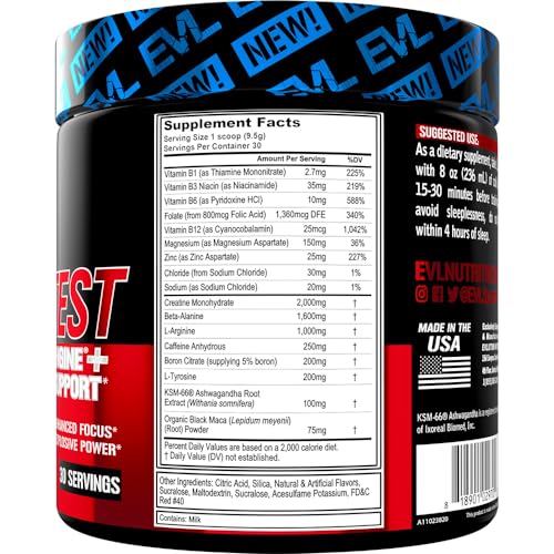Image of Evlution Nutrition ENGN Test - Intense Pre-Workout with Creatine - Test Support Formula - Pre-Workout Powder for Lasting Energy & Focus - with Beta-Alanine & Caffeine - 30 Servings - Fruit Punch