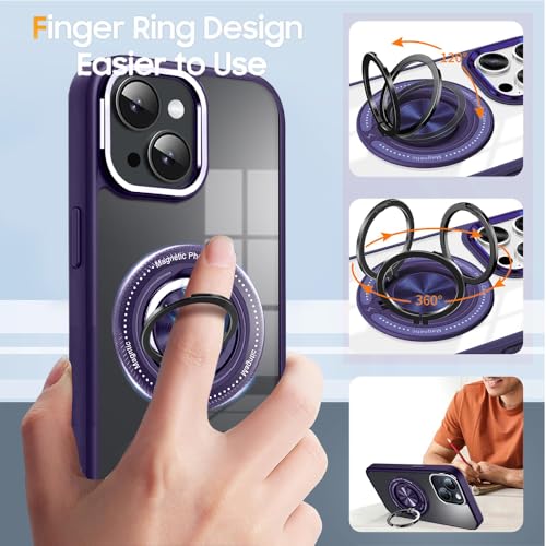Image of KARWAN️360 Degree Stand with Mag-Safe Case with N52 Strong Magnets Mag-Safe Phone case Cover for iPhone 15 || Mobile Back Cover for iPhone 15 || Purple