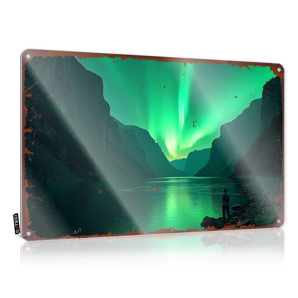 Fzfn Colour A Solitary Figure Admiring The Aurora Borealis Over A Serene Lake Ideas Old - Bar Man Cave Decor Farmhouse Signs Wall Art Decoration(30X40cm)