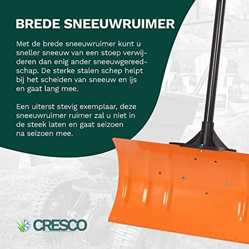 CRESCO Heavy Duty Wide Snow Shovel - 1.4m | Steel Shovel With Handle | Metal Scoop Suitable for Ice, Snow, Car Driveway Grit, Salt Spreader, or Gardening Equipment | Orange