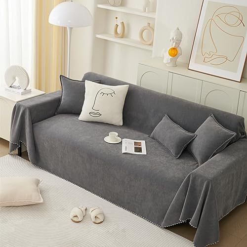 Daesar - Fundas de Sofás Gris Oscuro,Fundas para de Sofás de 1 Plaza Color Sólido con Encaje Funda Sofa Chenilla Funda Sofa Protectora 180x90CM