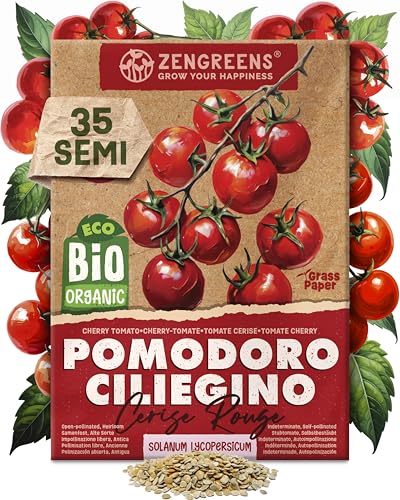 ZenGreens® Semi di pomodoro ciliegino biologico - Semi di verdure per la coltivazione in giardino, sul balcone o in un'aiuola rialzata - Sementi di ortaggi - Pomodorino - Red Cherry