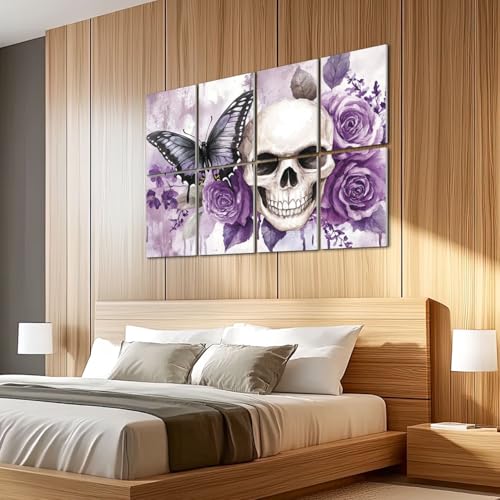 8 Pack Art Acoustic Panels Sound Absorbing Grey Purple Skull Rose Flower Rustic Butterfly Roses Leaves Floral Decorative Soundproof Wall Panels Self Adhesive for Recording Studios Office 48"x32" miniatura 5