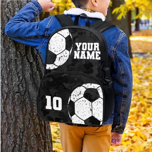 Suobstales Custom Soccer Print Backpack for Boys Girls School Bag with Lunch Bag and Pencil Case Set Black Camo Design Kids 3 in 1 Bookbag Back Packs Satchel Travel Daypack Rucksack3