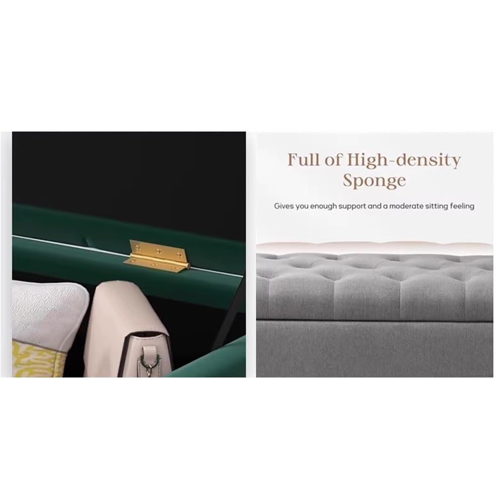 LUUYYI Lujoso banco de cama ligero y otomano de almacenamiento para zapatos, sala de estar, dormitorio, entrada, color beige, blanco, tamaño mediano, muebles elegantes para el hogar (gris