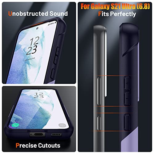 Ymxdmd Heavy Duty Case For Samsung Galaxy S21 Ultra 6.8 Inche, 4 Corners With Airbags[12Ft Drop Protection], Non-Slip Textured Grip Bumper Support Wireless Charging Drop Resistant Case -Blue/Purple #TOP5