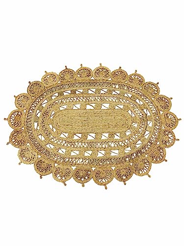 carpetfine Juteteppich Cate Oval Naturfarbe Beige 60x110 cm handgewebt aus Jute | Moderner Naturteppich Uni im Boho - Style Teppich Oval für Wohnzimmer, Schlafzimmer und Küche