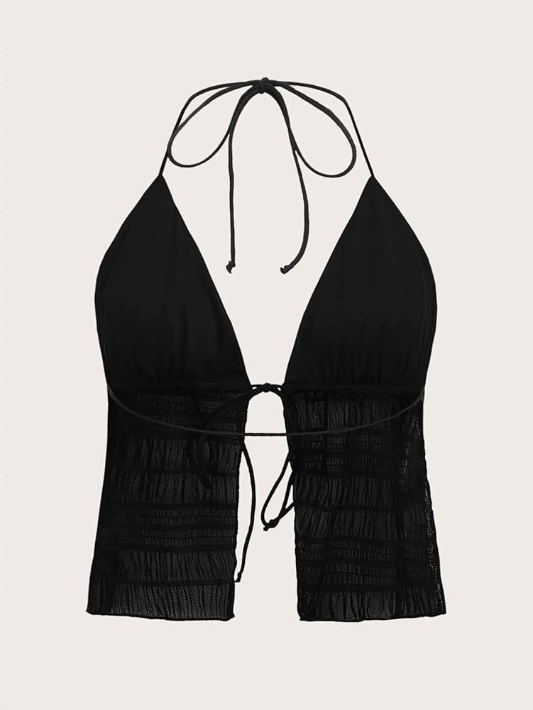 Verdusa Women's Tie Front Deep V Neck Sleeveless Split Crop