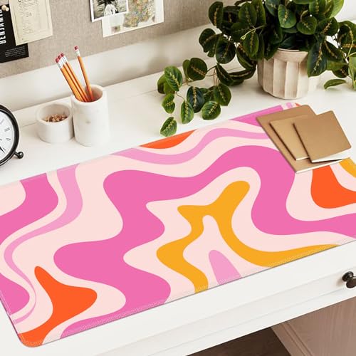 Image of iCasso Large Mouse Pad (35.4x15.7 in), Desk Mat Gaming Mousepad with Stitched Edges, Keyboard Mouse Mat Desk Pad for Work, Game, Office, Home-Pink Topographic