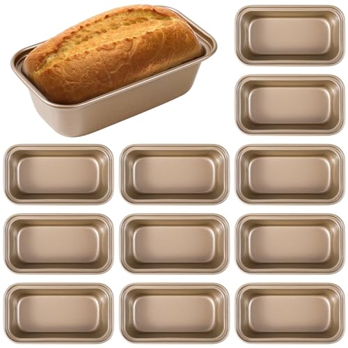 FDKYOEK 12PCS Mini Loaf Pans for Baking Bread 6 x 3 x 2 Inches Small Banana Bread Pan Nonstick Rectangle Carbon Steel Baking Pan for Homemade Bread Meatloaf Loaf Cake Oven Available Gold
