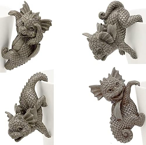 SongHut Planter Pot Hanger, Resin Hanging Dragon Statue Planter Hanger Dragon Sculpture Pot Huggers Dragon Figurines Garden Statues Animal Garden Figures Decoration for Garden Yard(4 PCS)