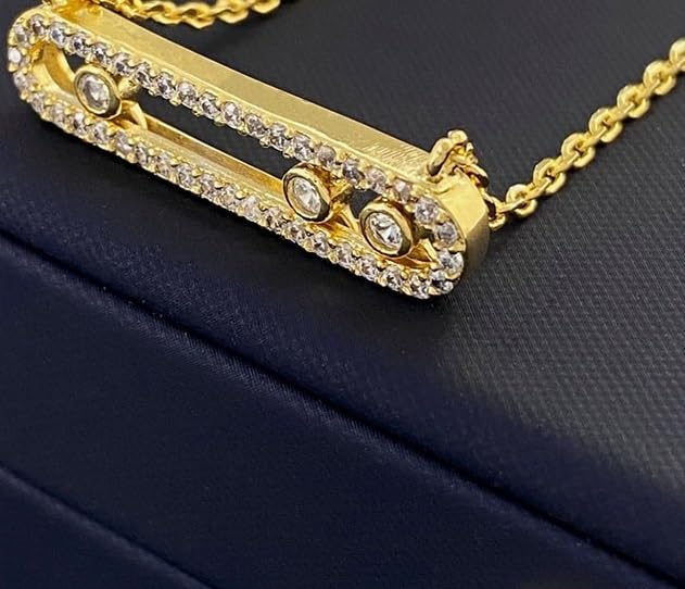 Crystal Necklace, Sliding Rhinestone Necklace for Women, Simple and Fashionable Full Diamond Clavicle Chain, 18K Gold-Plated, Fashionable and Simple Zircon Geometric Rectangular Necklace for Women2