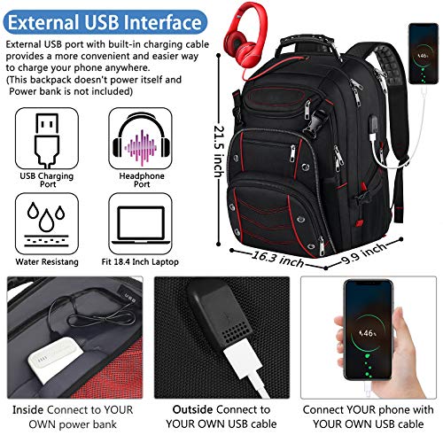 18.4 Laptop Backpack For Unisex, 55L Extra Large Gaming Laptops Backpack With Usb Charger Port,Tsa Friendly Flight Approved And Rfid Anti-Theft Pocket #TOP3