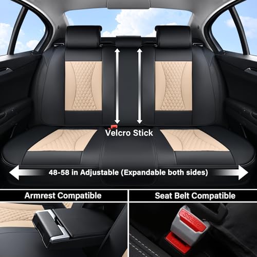 Image of Coverado Waterproof Nappa Leather Car Seat Covers, Automotive Fullset Seat Covers, 5 Seat Car Seat Cushion & Seat Protector, Black&Beige Front and Rear Covers Universal Fit for Most Cars, SUVs, Trucks