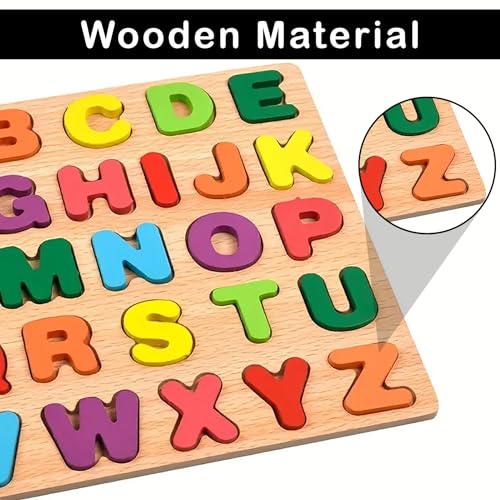 Image of WISHKEY Wooden 3D Capital Alphabets and Number Board Puzzle and Educational Puzzles for Early Learning, Non-Toxic, Colorful Toy, Montessori Toy for Pre-Schooler Kids, Multicolor (Pack of 2)