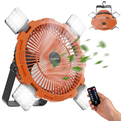 Qoosea Camping Ventilador 3 en 1 Carpa Camping Fan USB 8000mah carpa Recargable Ventilador de mesa de Ventilador de Techo con Gancho de Luz LED Control Remoto Ventilador Portátil al aire libre camión