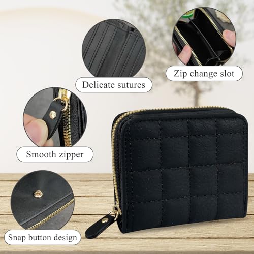 Women Small Wallet, PU Coin Purse Ladies Credit Card Holder for Woman, Multiple Card Slots Solid Color Wallet with Checker Pattern for Cash, Keys, ID Cards, Coin (Pink)4