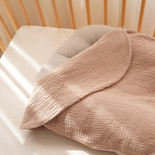 Image of Konssy Muslin Baby Lounger Cover 2 Pack, 100% Cotton Newborn Lounger Cover, Soft and Breathable Baby Nest Slipcover for Boys Girls (Peach, Flowers)