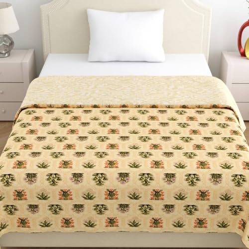 Image of Home Ecstasy 100% Cotton Mulmul Reversible Dohar for Single Bed 210 GSM (56 x 88 inches), Yellow