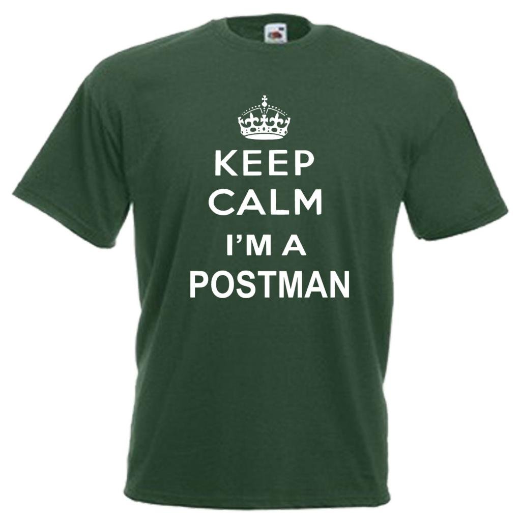 Shaniztoons Men's Bottle Green Keep Calm Postman T Shirt Large