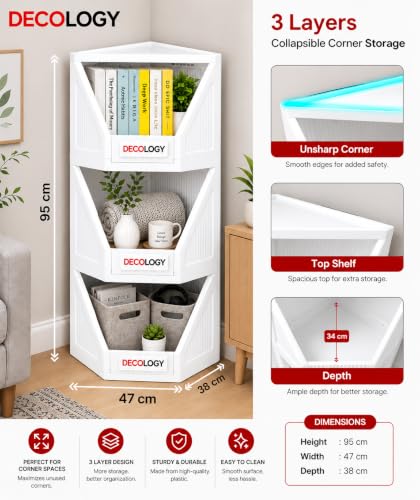 Image of DecoLogy Multipurpose Bookshelf Organiser Rack for Living Room, Kitchen, Bedroom, Office (Corner Cupboard, 3PCS)
