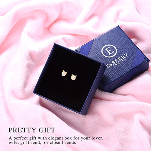 Gift for Christmas Esberry 18K Gold Plating 925 Sterling Silver Opal Cat Stud Earrings Cute Cat with Natural Stone Hypoallergenic Earrings for Women and Girls (Yellow Gold-White Opal)