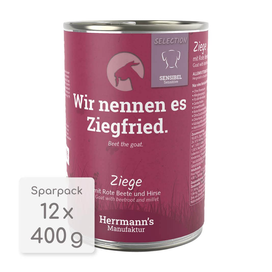 Herrmann's Herrmanns Selection Nassfutter Hund - Sensible - Ziege mit rote Beete und Hirse | 12 x 400 g